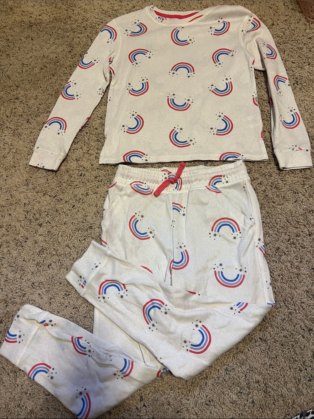 Girls White Rainbow Print Set - Long Sleeve Top & Pants Brand New